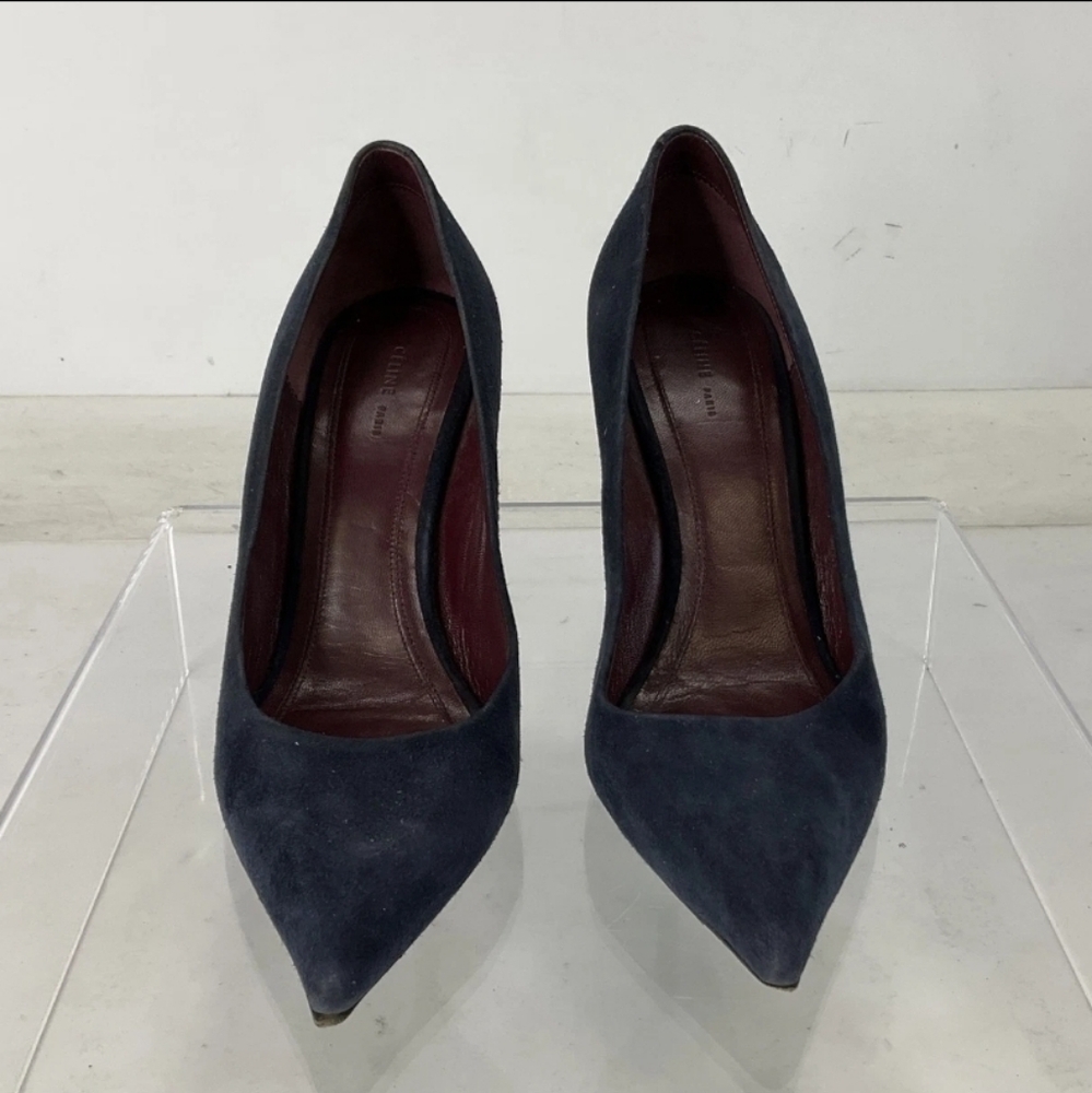 Sale❗️CELINE Dark Navy Blue Suede Heels Pumps Excellent 👀 AUTHENTICATED - Picture 3 of 12